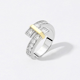 CZ Stone Paved Two Tone Ring