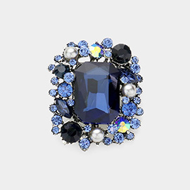Rectangle Round Stone Cluster Pin Brooch 