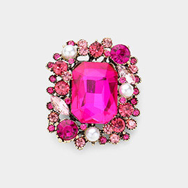 Rectangle Round Stone Cluster Pin Brooch 