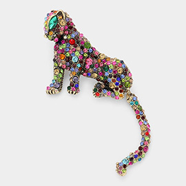 Stone Embellished Leopard Pin Brooch