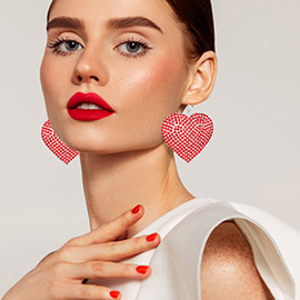 Rhinestone Heart Dangle Evening Earrings