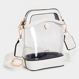 Solid Faux Leather Transparent Crossbody Bag