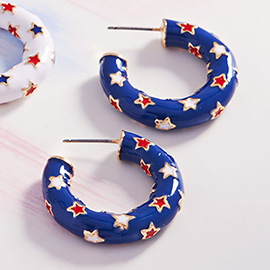 Enamel American USA Flag Pattern Hoop Earrings