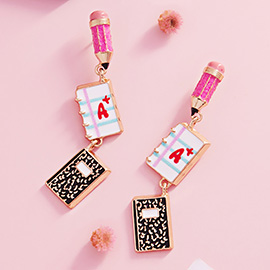 Enamel Pencil Notebook Link Dropdown Earrings