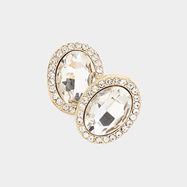 Oval Crystal Stone Evening Earrings