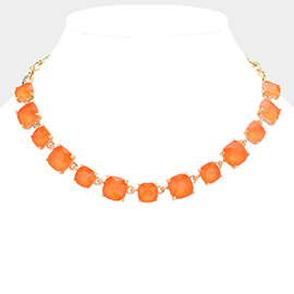 Cushion Square Stone Link Evening Necklace