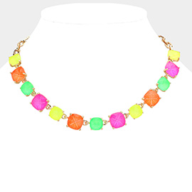 Cushion Square Stone Link Evening Necklace
