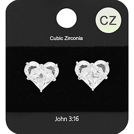 CZ Stone Heart Stud Earrings