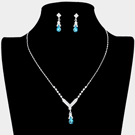 Pave Crystal Rhinestone Teardrop Dangle Necklace