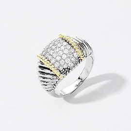 CZ Stone Paved Dome Two Tone Ring