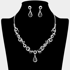 Teardrop Pendant Flower Pointed Rhinestone Paved Necklace