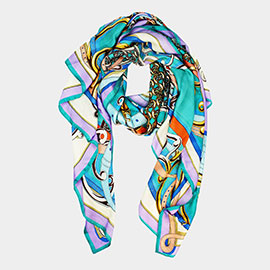 Abstract Pattern Printed Oblong Silky Satin Scarf Shawl