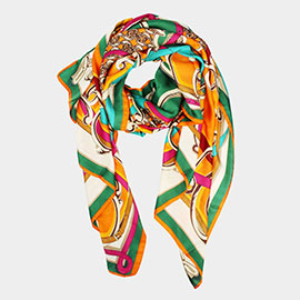 Abstract Pattern Printed Oblong Silky Satin Scarf Shawl