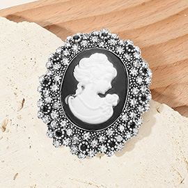 Rhinestone Paved Embellished Cameo Pointed Pin Brooch