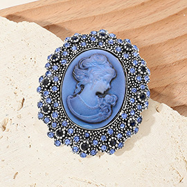 Rhinestone Paved Embellished Cameo Pointed Pin Brooch