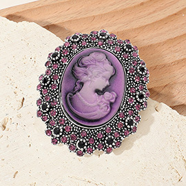 Rhinestone Paved Embellished Cameo Pointed Pin Brooch