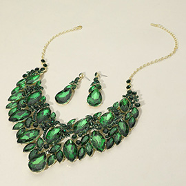 Teardrop Glass Stone Pointed Marquise Stone Cluster Embellished Evening Necklace