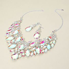Teardrop Glass Stone Pointed Marquise Stone Cluster Embellished Evening Necklace