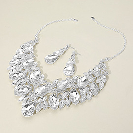 Teardrop Glass Stone Pointed Marquise Stone Cluster Embellished Evening Necklace