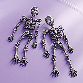 Stone Pointed Metal Skull Dangle Earrings