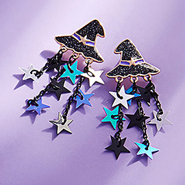 Enamel Witch Hat Star Tassel Earrings