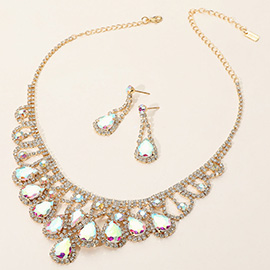 Teardrop Stone Embellished Rhinestone Paved Collar Necklace