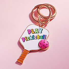Enamel PLAY PICKLEBALL Message Pickleball Paddle Keychain