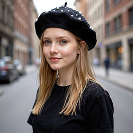 Pearl Embellished Tam Beret Hat