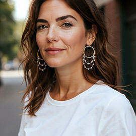 Faceted Beaded Loop Drop Circle Dangle Earrings