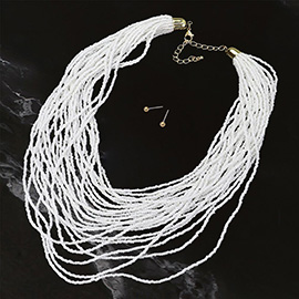 Seed Beaded Multi Layered Strand Necklace