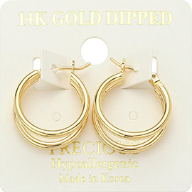 14K Gold Dipped Hypoallergenic Double Hoop Pin Catch Earrings