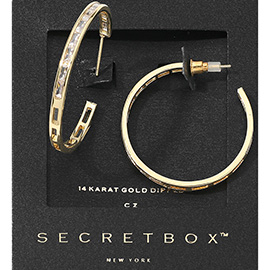 SECRET BOX_14K Gold Dipped CZ Stone Hoop Earrings