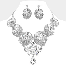 Teardrop Marquise Stone Embellished Rhinestone Paved Abstract Bib Statement Necklace