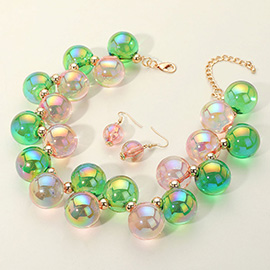 Chunky Iridescent Ball Beaded Necklace