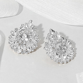 Round Marquise Stone Cluster Embellished Teardrop Evening Earrings