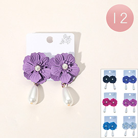 12Pairs - Teardrop Pearl Dangle Flower Earrings