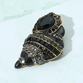 Stone Embellished Enamel Conch Seashell Pin Brooch