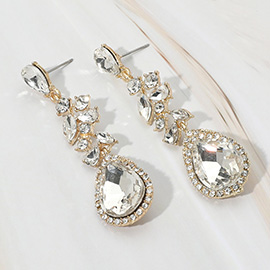 Marquise Stone Cluster Embellished Teardrop Stone Tip Dangle Drop Evening Earrings