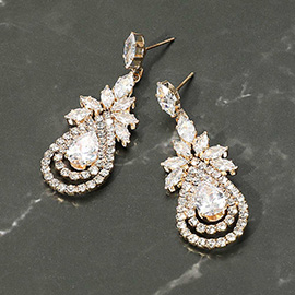Marquise Teardrop CZ Stone Cluster Dangle Evening Earrings
