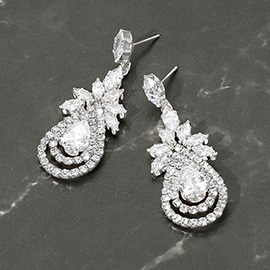 Marquise Teardrop CZ Stone Cluster Dangle Evening Earrings