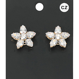 Flower CZ Stone Cluster Stud Evening Earrings