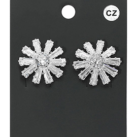 Flower CZ Stone Stud Evening Earrings
