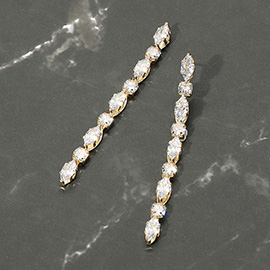 Marquise Round CZ Stone Cluster Link Drop Evening Earrings