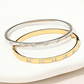 SECRET BOX_Stainless Steel Stone Paved Hinged Bangle Bracelet