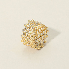 SECRET BOX_Stainless Steel Stone Bezel Mesh Wide Ring