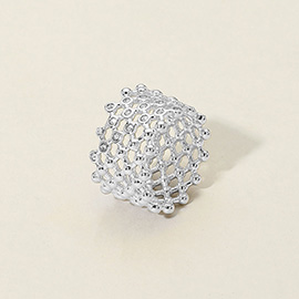 SECRET BOX_Stainless Steel Stone Bezel Mesh Wide Ring