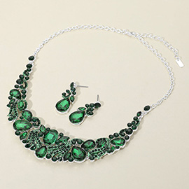 Teardrop Marquise Stone Cluster Embellished Collar Evening Necklace