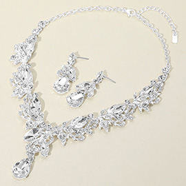 Teardrop Stone Cluster Pendant Marquise Rhinestone Embellished Evening Necklace
