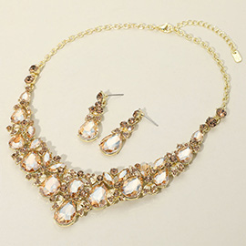 Teardrop Stone Cluster Embellished Collar Evening Necklace