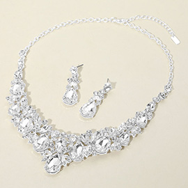 Teardrop Stone Cluster Embellished Collar Evening Necklace